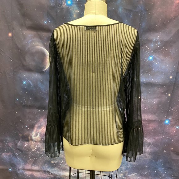 Aritzia Babaton Black Stripe Sheer Long Bell Sleeve Top - L - Picture 3 of 8
